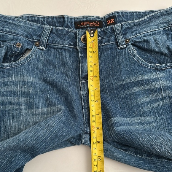 Ed Hardy Y2K multicolor skull back pocket stretch straight blue denim jeans - Picture 9 of 12